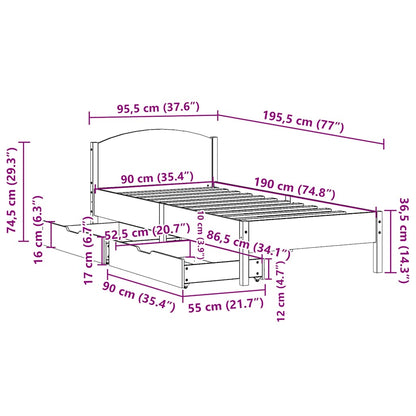 vidaXL Bed Frame without Mattress Wax Brown 90x190 cm Single Solid Wood Pine