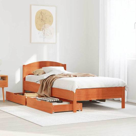 vidaXL Bed Frame without Mattress Wax Brown 90x190 cm Single Solid Wood Pine