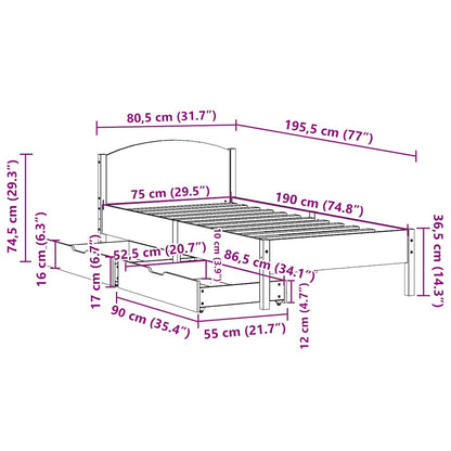 vidaXL Bed Frame without Mattress Wax Brown 75x190 cm Small Single Solid Wood Pine
