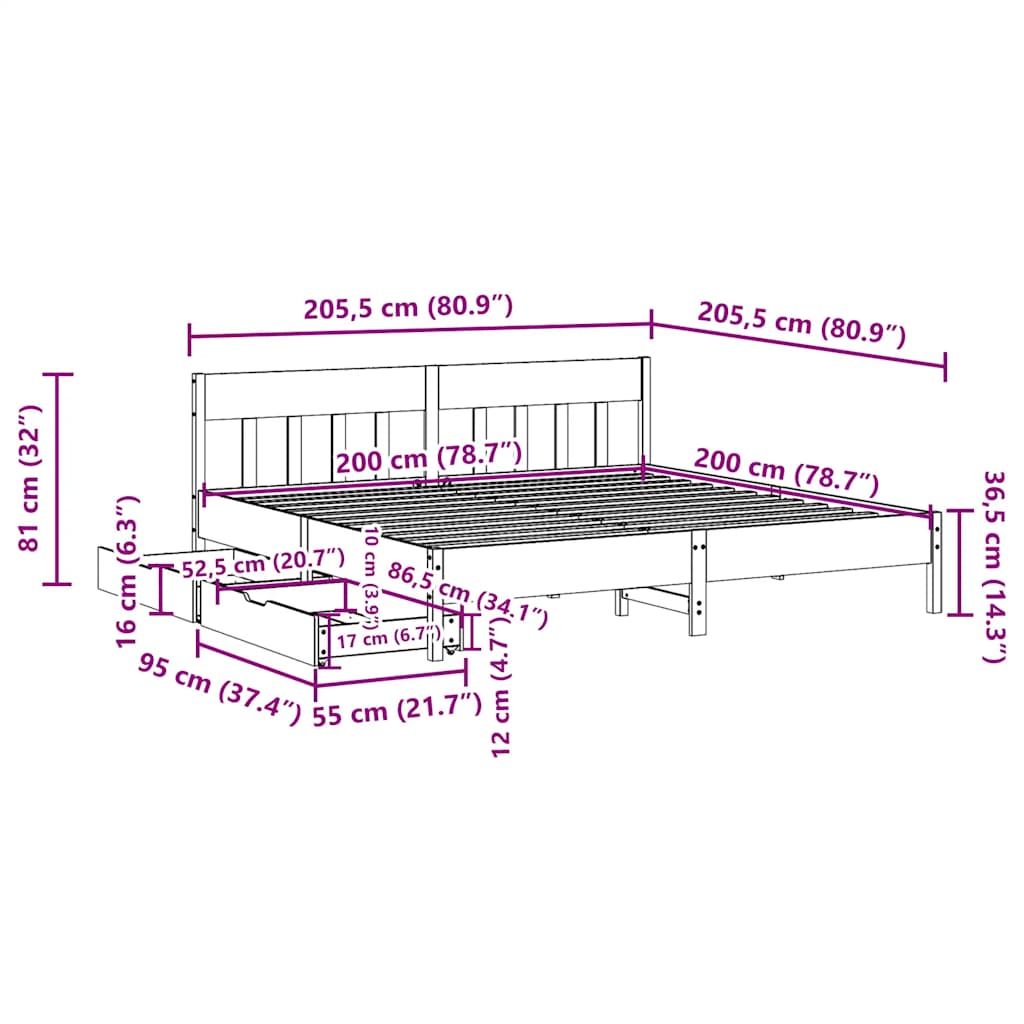 vidaXL Bed Frame without Mattress White 200x200 cm Solid Wood Pine