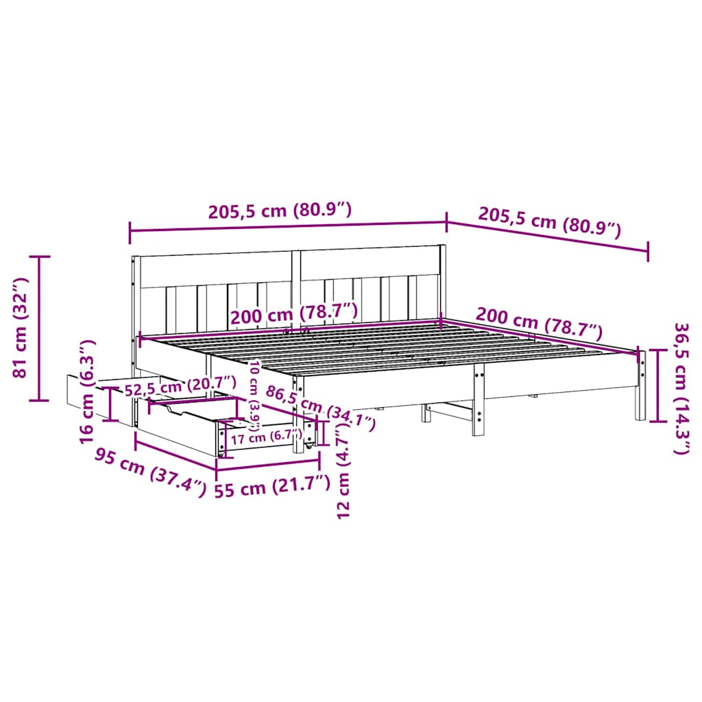 vidaXL Bed Frame without Mattress Wax Brown 200x200 cm Solid Wood Pine