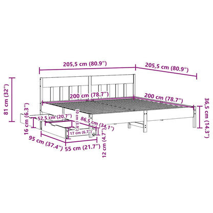 vidaXL Bed Frame without Mattress Wax Brown 200x200 cm Solid Wood Pine