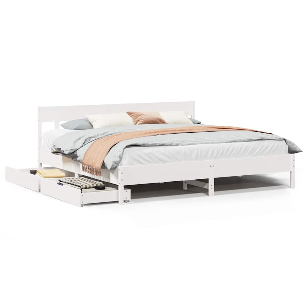 vidaXL Bed Frame without Mattress White 180x200 cm Super King Solid Wood Pine