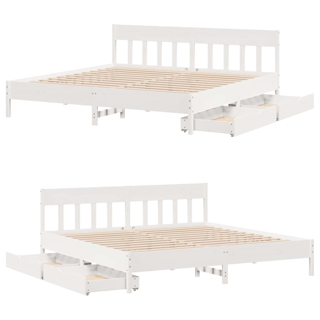 vidaXL Bed Frame without Mattress White 180x200 cm Super King Solid Wood Pine
