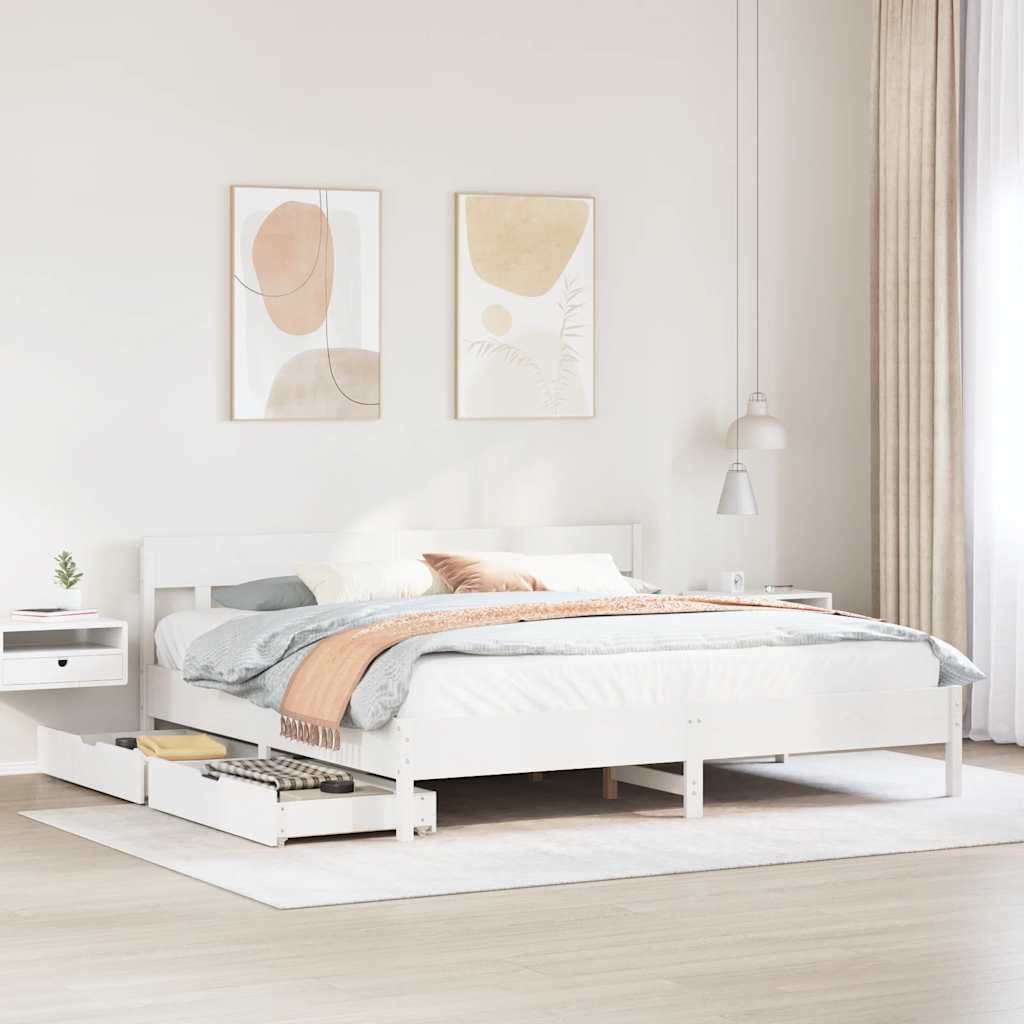 vidaXL Bed Frame without Mattress White 180x200 cm Super King Solid Wood Pine