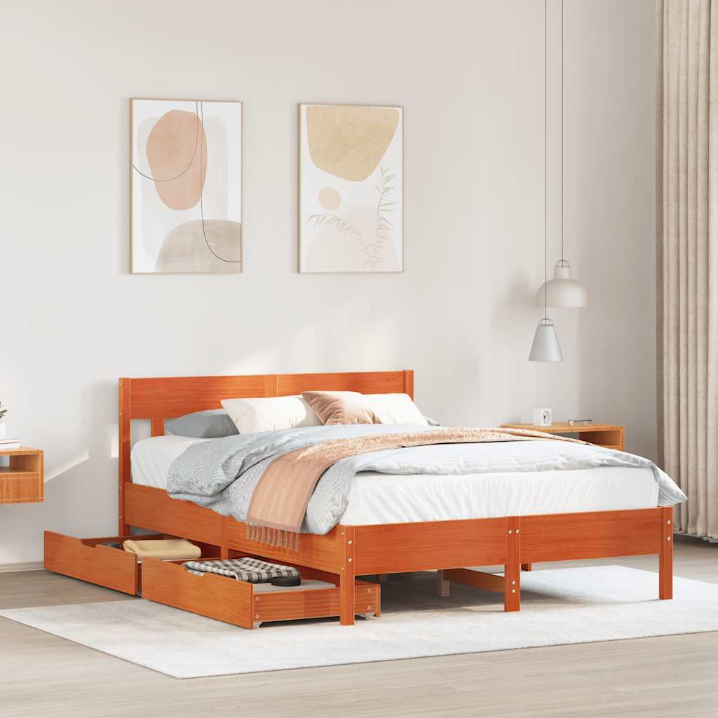 vidaXL Bed Frame without Mattress Wax Brown 160x200 cm Solid Wood Pine