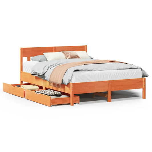 vidaXL Bed Frame without Mattress Wax Brown 140x200 cm Solid Wood Pine
