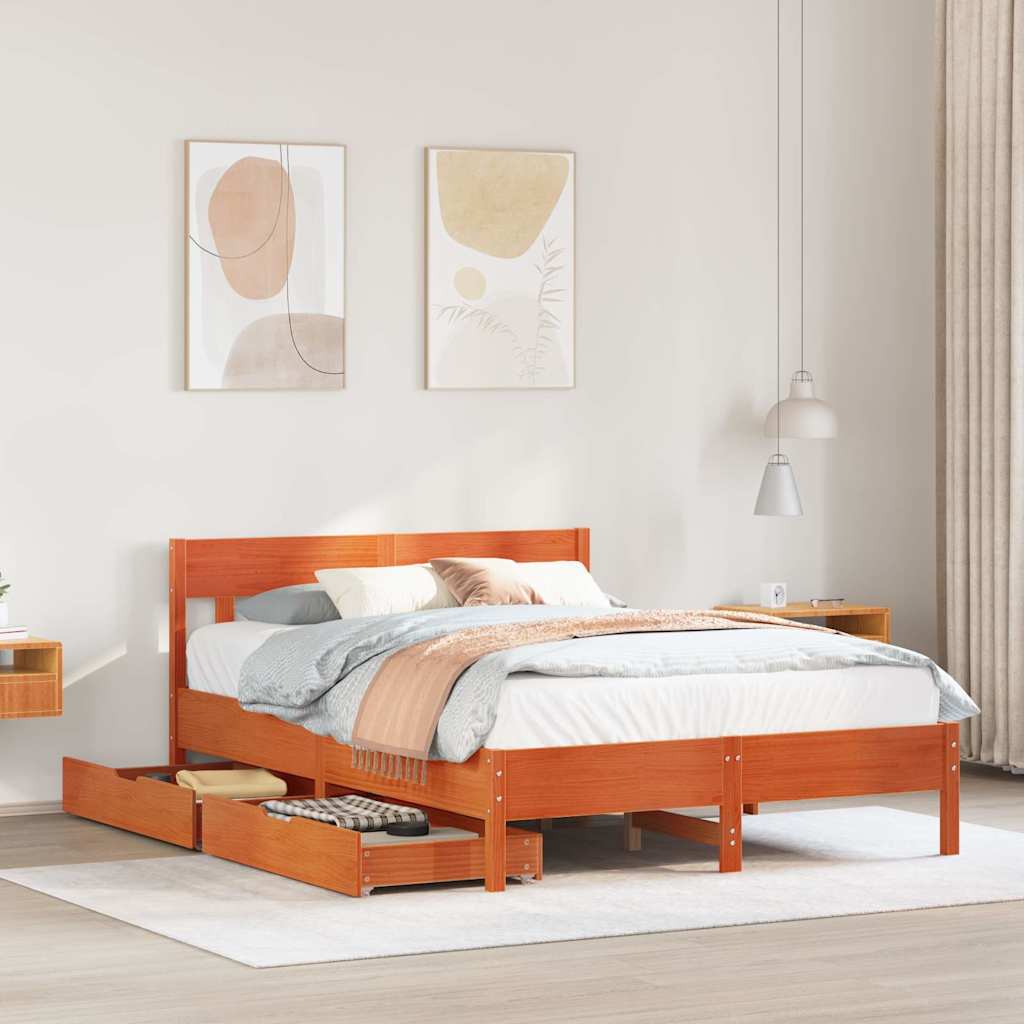 vidaXL Bed Frame without Mattress Wax Brown 140x200 cm Solid Wood Pine