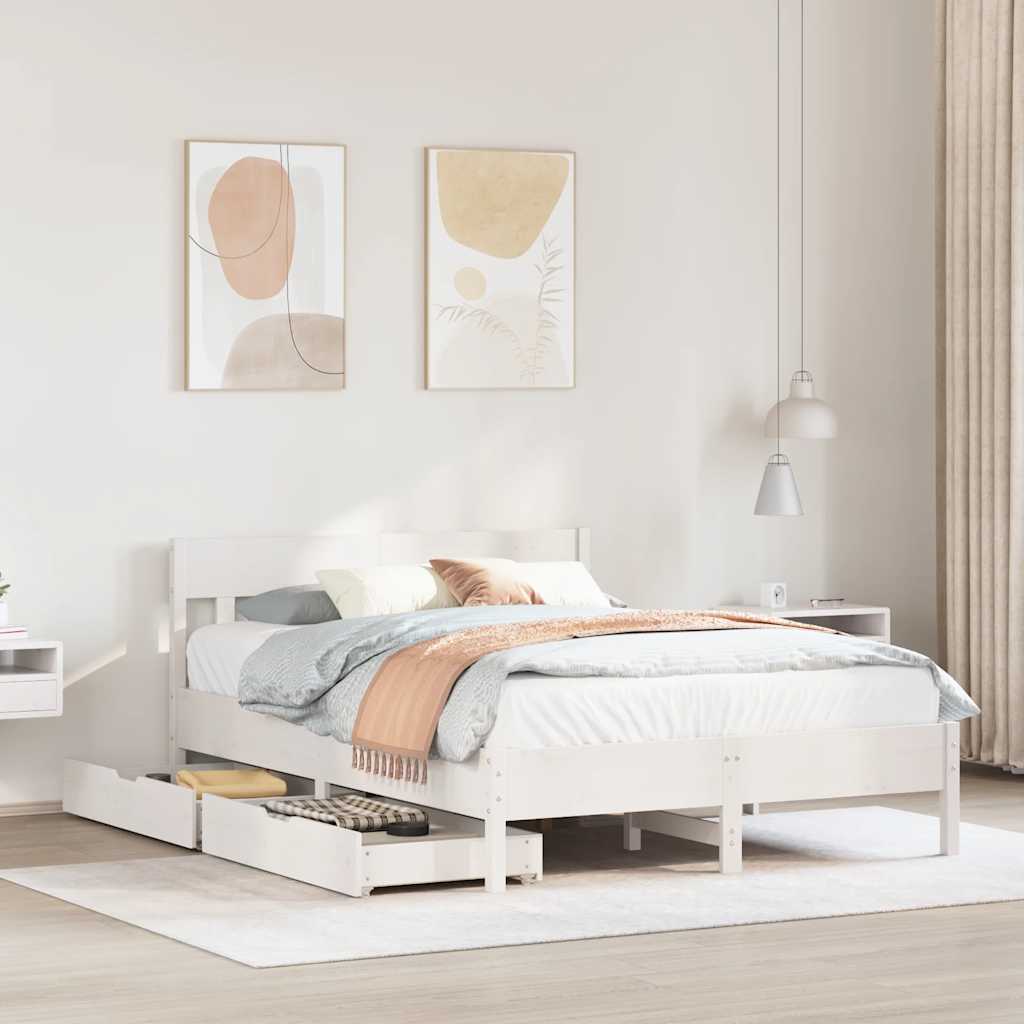 vidaXL Bed Frame without Mattress White 140x190 cm Solid Wood Pine