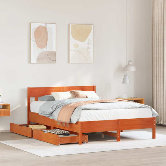 vidaXL Bed Frame without Mattress Wax Brown 140x190 cm Solid Wood Pine
