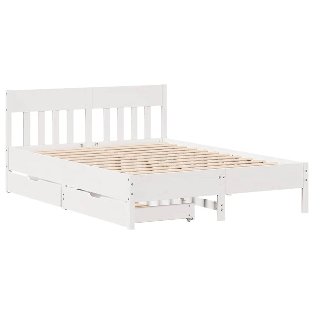 vidaXL Bed Frame without Mattress White 135x190 cm Double Solid Wood Pine