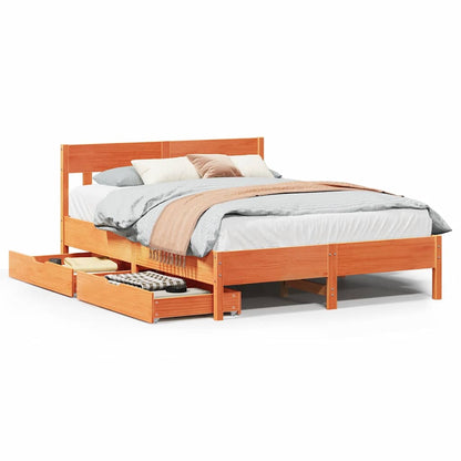 vidaXL Bed Frame without Mattress Wax Brown 135x190 cm Double Solid Wood Pine