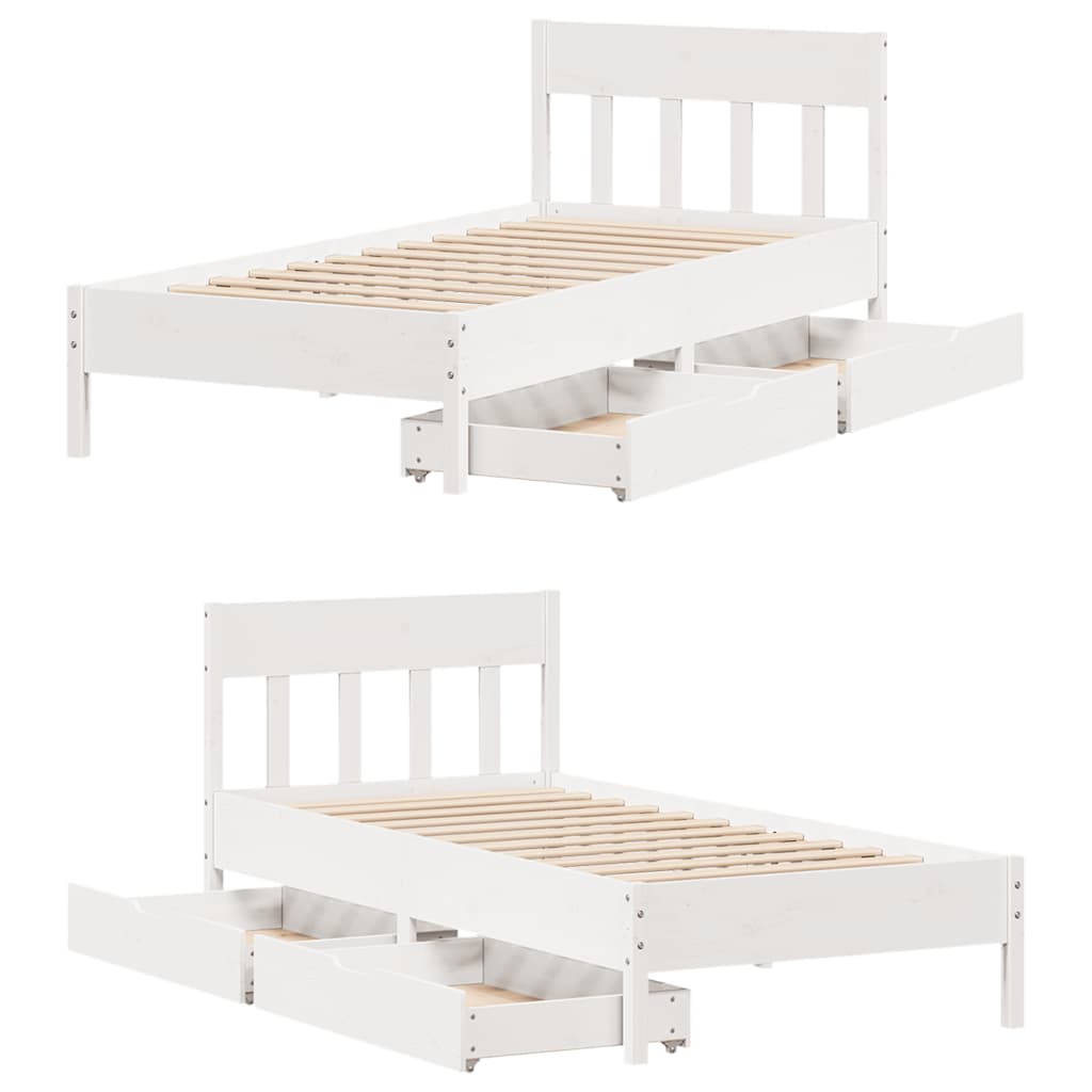 vidaXL Bed Frame without Mattress White 75x190 cm Small Single Solid Wood Pine