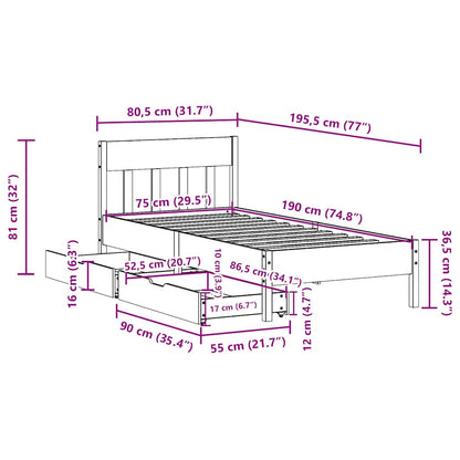 vidaXL Bed Frame without Mattress White 75x190 cm Small Single Solid Wood Pine