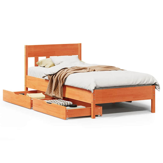 vidaXL Bed Frame without Mattress Wax Brown 75x190 cm Small Single Solid Wood Pine