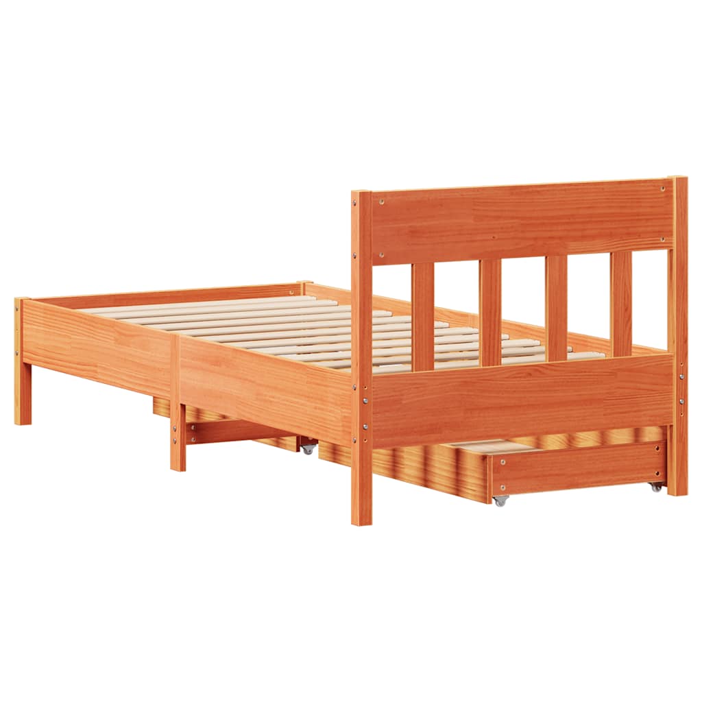 vidaXL Bed Frame without Mattress Wax Brown 75x190 cm Small Single Solid Wood Pine