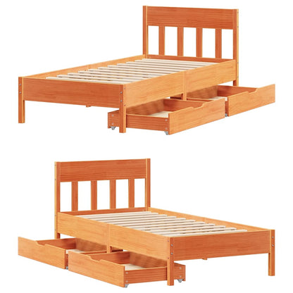vidaXL Bed Frame without Mattress Wax Brown 75x190 cm Small Single Solid Wood Pine