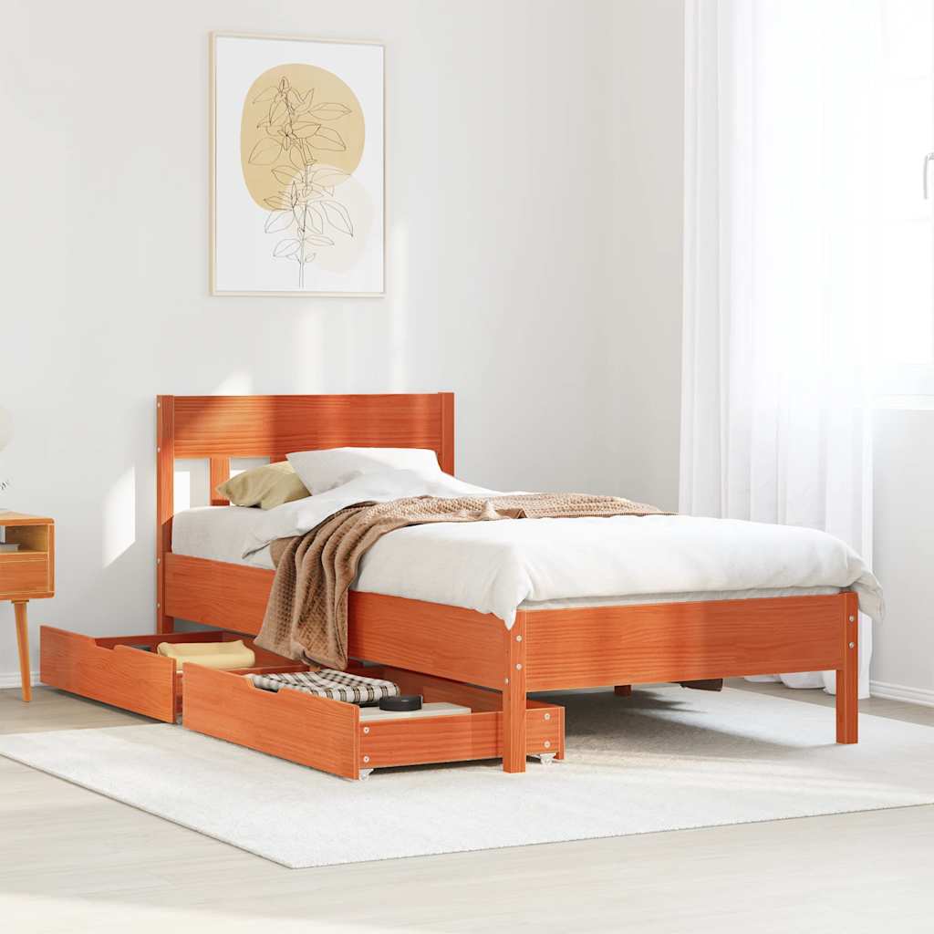 vidaXL Bed Frame without Mattress Wax Brown 75x190 cm Small Single Solid Wood Pine