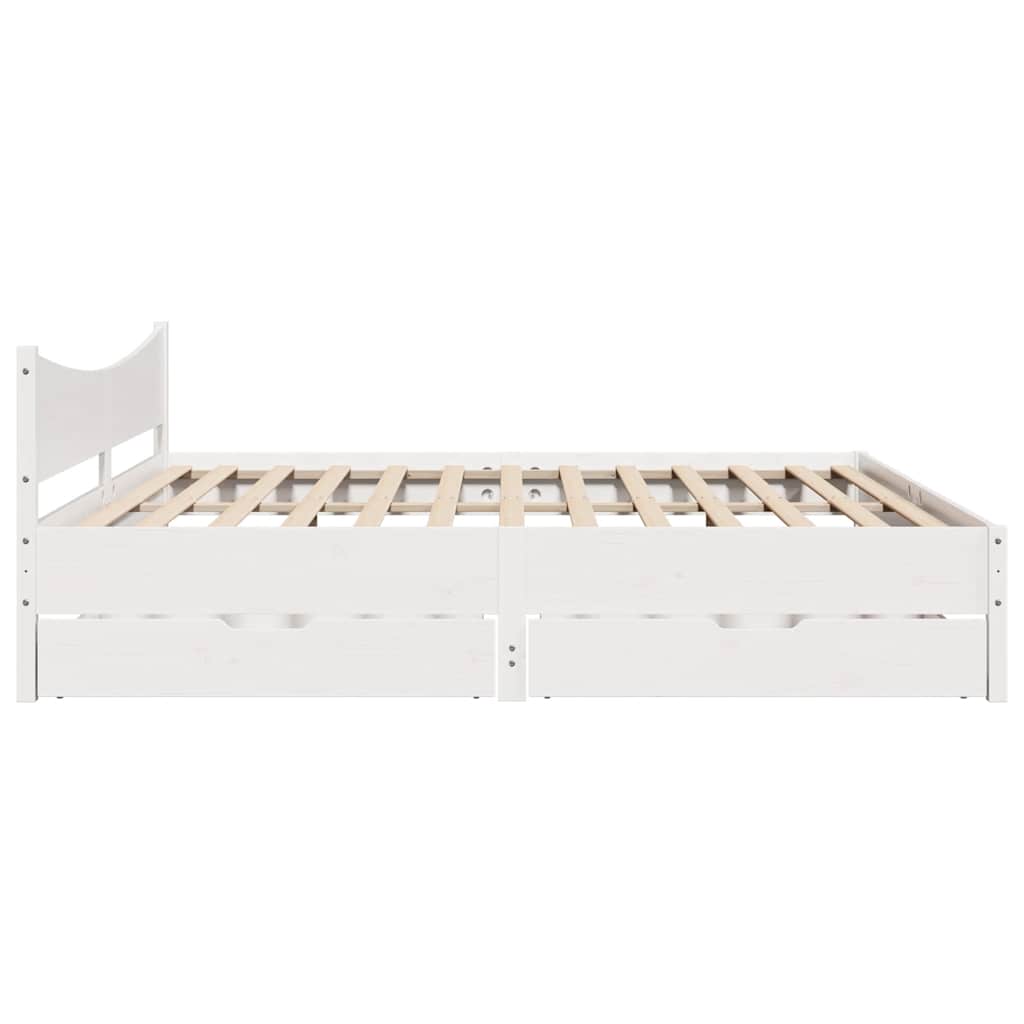 vidaXL Bed Frame with Drawers White 200x200 cm Solid Wood Pine