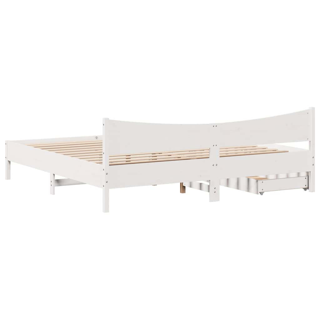 vidaXL Bed Frame with Drawers White 200x200 cm Solid Wood Pine
