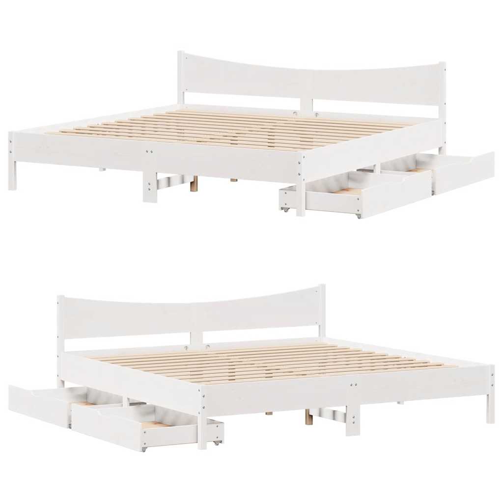 vidaXL Bed Frame with Drawers White 200x200 cm Solid Wood Pine