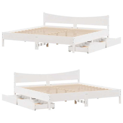 vidaXL Bed Frame with Drawers White 200x200 cm Solid Wood Pine
