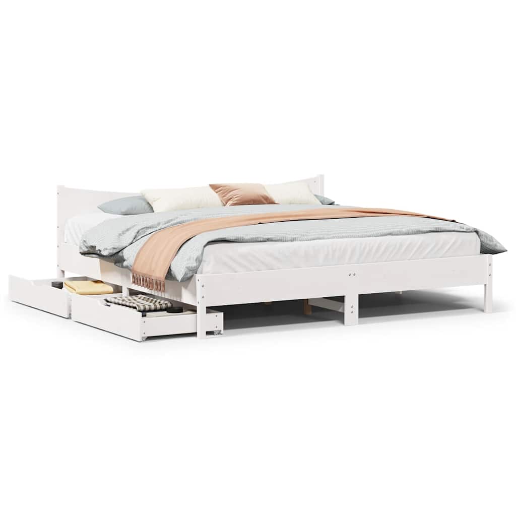 vidaXL Bed Frame with Drawers White 200x200 cm Solid Wood Pine