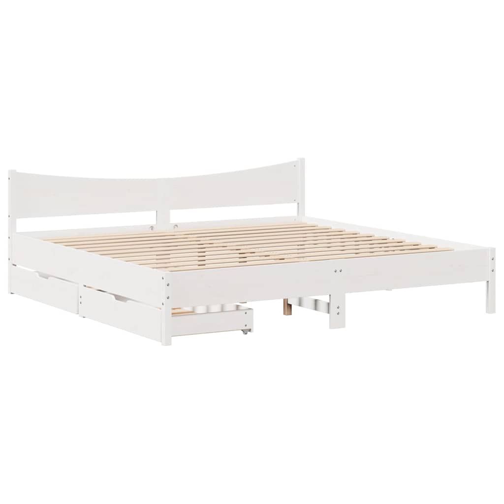 vidaXL Bed Frame with Drawers White 180x200 cm Super King Solid Wood Pine