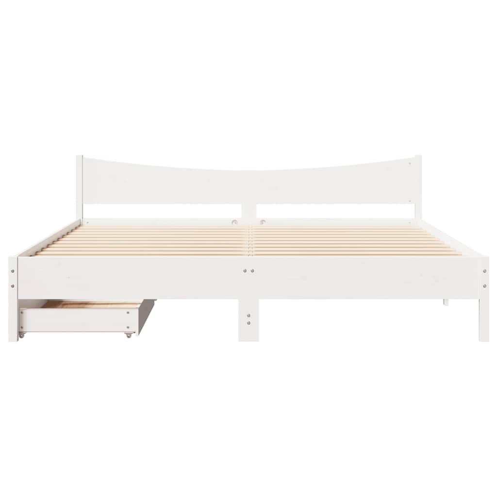 vidaXL Bed Frame with Drawers White 180x200 cm Super King Solid Wood Pine
