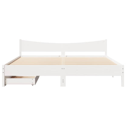 vidaXL Bed Frame with Drawers White 180x200 cm Super King Solid Wood Pine