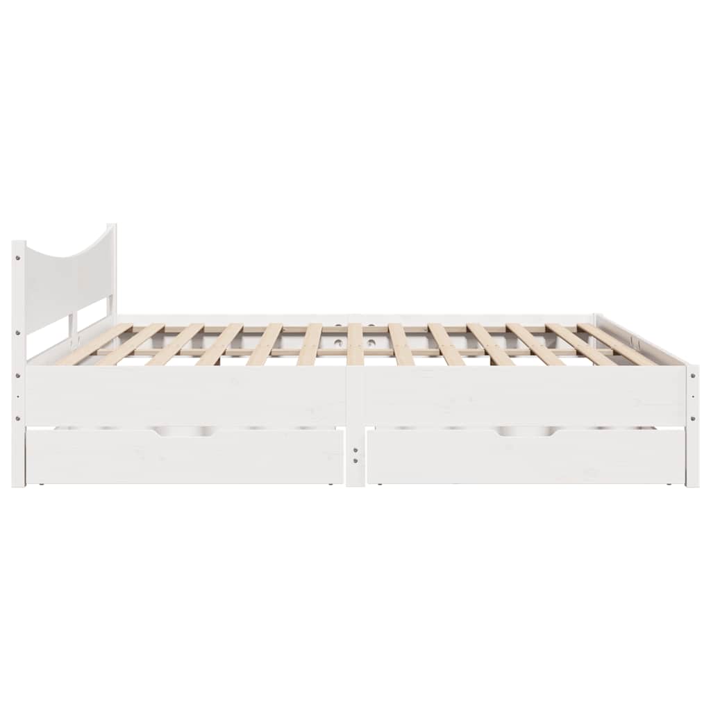 vidaXL Bed Frame with Drawers White 180x200 cm Super King Solid Wood Pine
