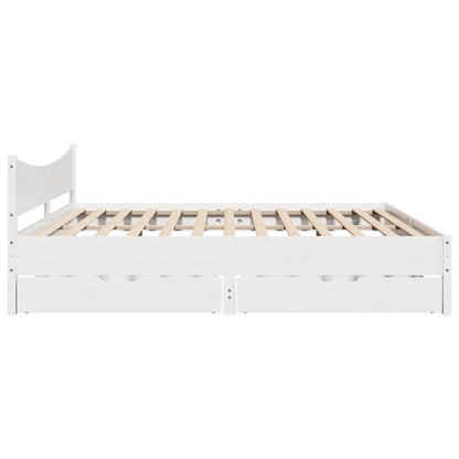 vidaXL Bed Frame with Drawers White 180x200 cm Super King Solid Wood Pine