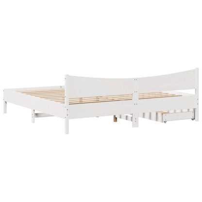 vidaXL Bed Frame with Drawers White 180x200 cm Super King Solid Wood Pine