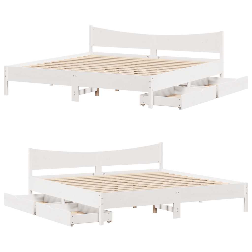 vidaXL Bed Frame with Drawers White 180x200 cm Super King Solid Wood Pine