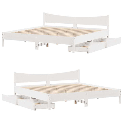 vidaXL Bed Frame with Drawers White 180x200 cm Super King Solid Wood Pine