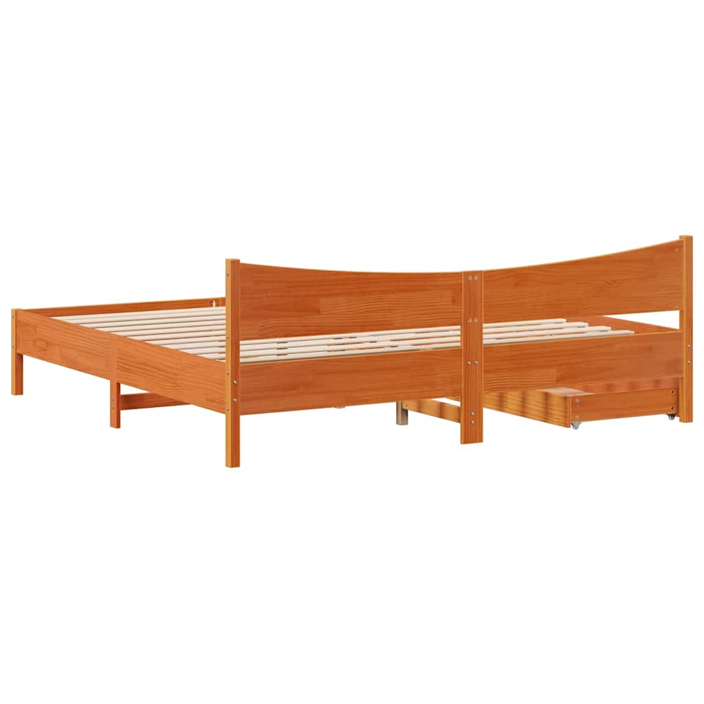vidaXL Bed Frame with Drawers Wax Brown 180x200 cm Super King Solid Wood Pine