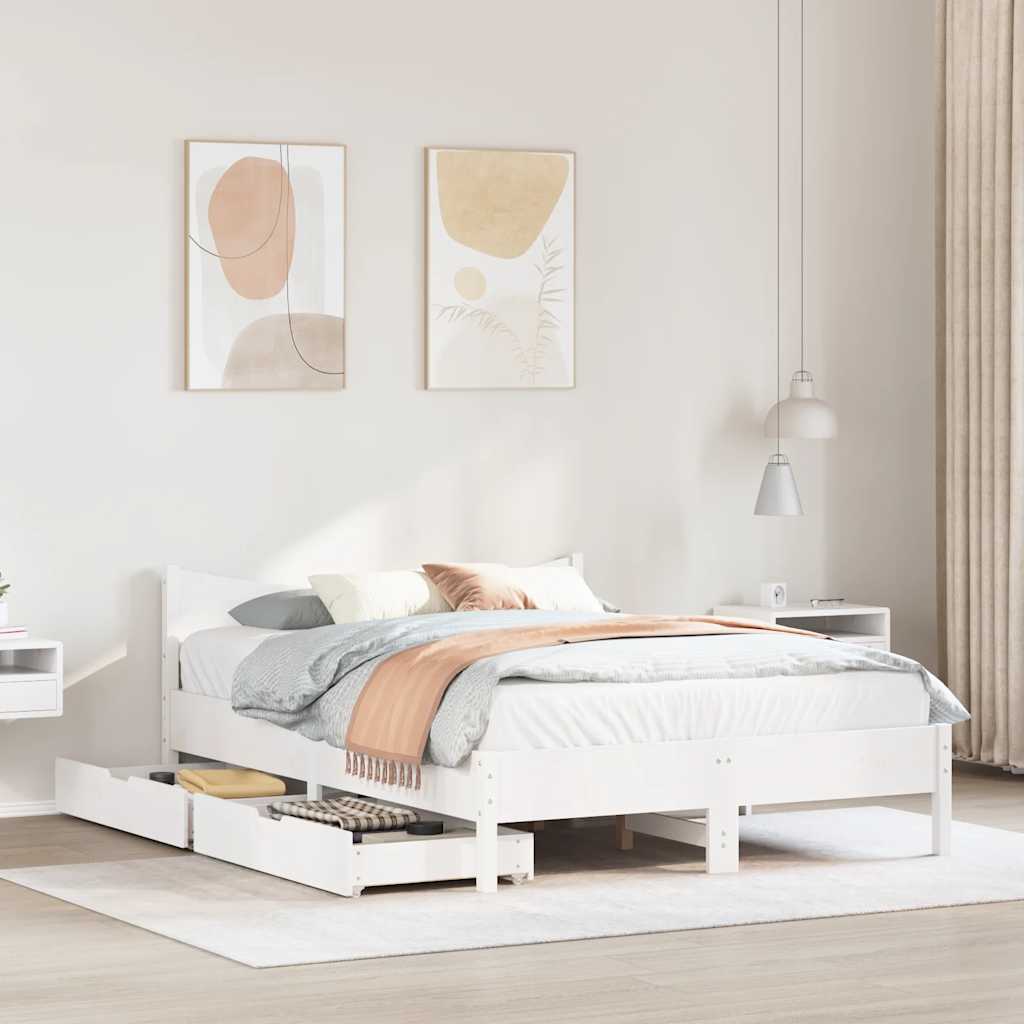 vidaXL Bed Frame with Drawers White 160x200 cm Solid Wood Pine