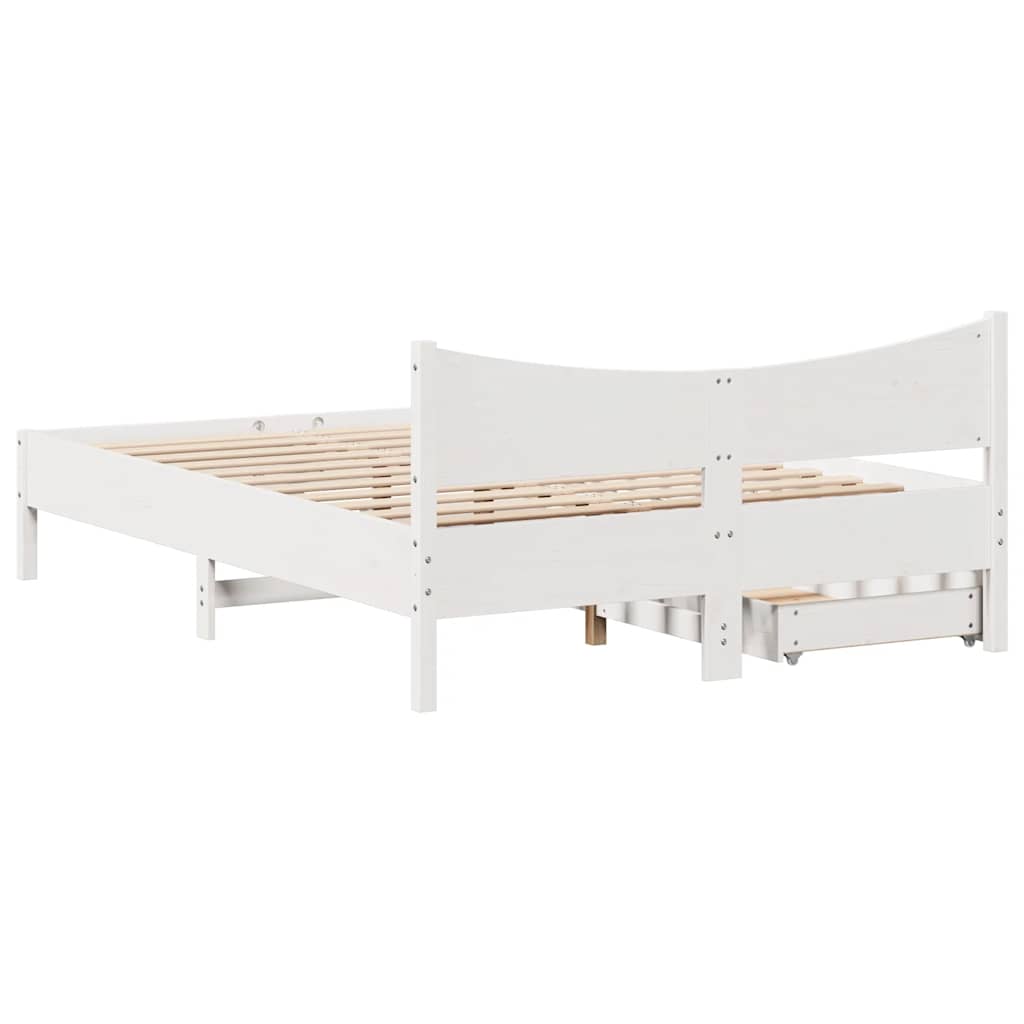 vidaXL Bed Frame with Drawers White 160x200 cm Solid Wood Pine