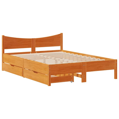 vidaXL Bed Frame with Drawers Wax Brown 160x200 cm Solid Wood Pine