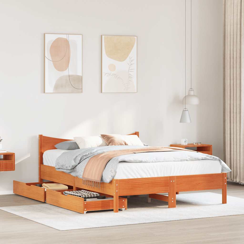 vidaXL Bed Frame with Drawers Wax Brown 160x200 cm Solid Wood Pine