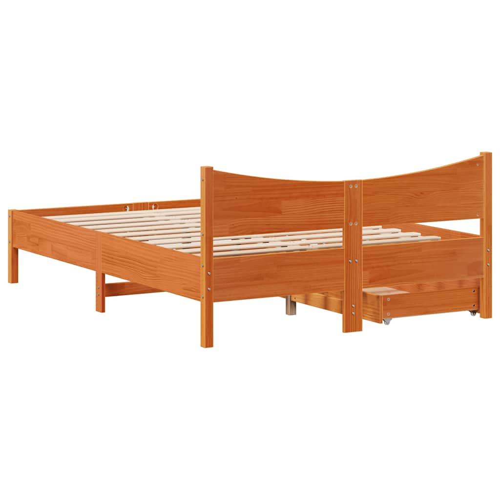 vidaXL Bed Frame with Drawers Wax Brown 160x200 cm Solid Wood Pine