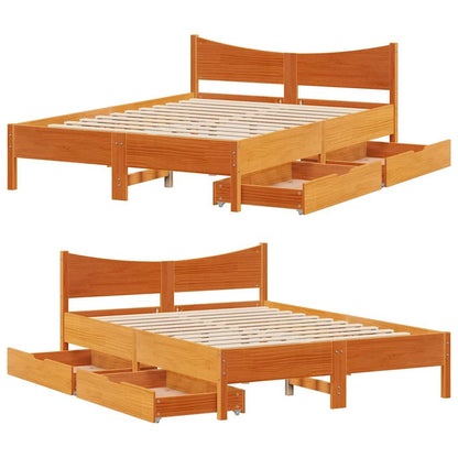 vidaXL Bed Frame with Drawers Wax Brown 160x200 cm Solid Wood Pine