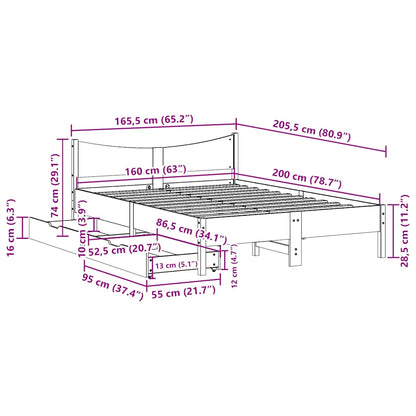 vidaXL Bed Frame with Drawers Wax Brown 160x200 cm Solid Wood Pine