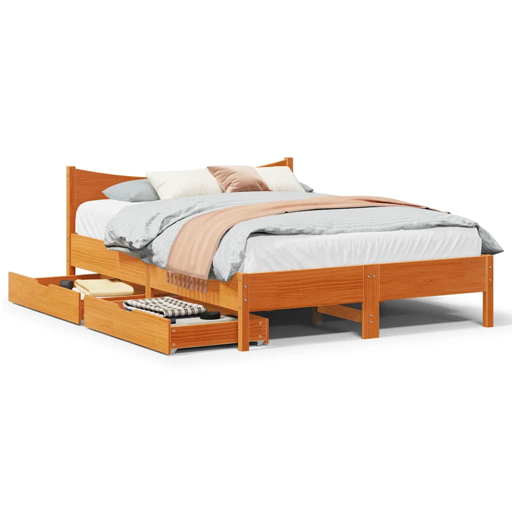 vidaXL Bed Frame with Drawers Wax Brown 160x200 cm Solid Wood Pine