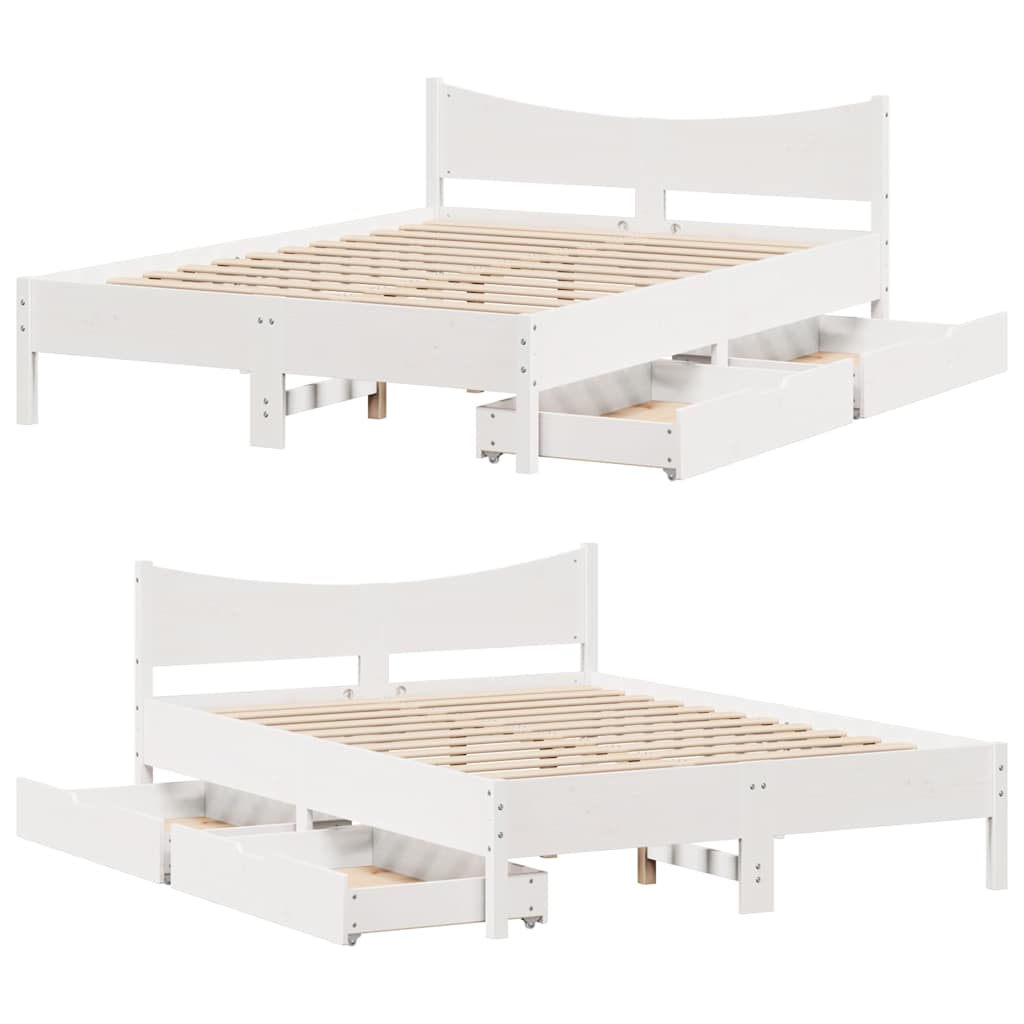 vidaXL Bed Frame with Drawers White 150x200 cm King Size Solid Wood Pine