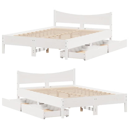 vidaXL Bed Frame with Drawers White 150x200 cm King Size Solid Wood Pine