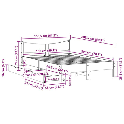vidaXL Bed Frame with Drawers White 150x200 cm King Size Solid Wood Pine
