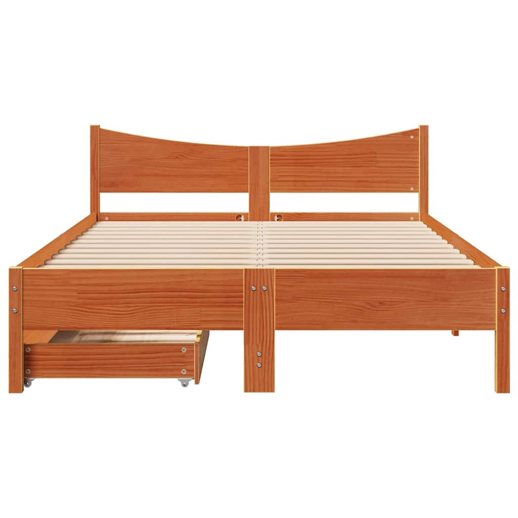 vidaXL Bed Frame with Drawers Wax Brown 120x200 cm Solid Wood Pine