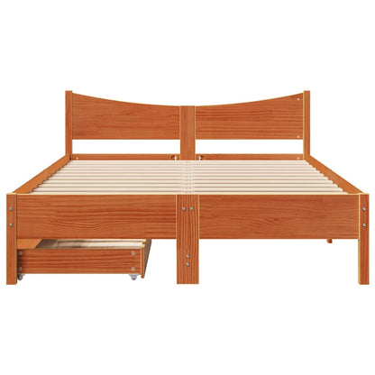 vidaXL Bed Frame with Drawers Wax Brown 140x190 cm Solid Wood Pine