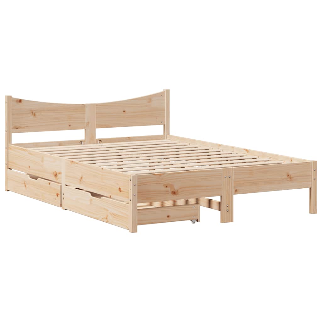 vidaXL Bed Frame with Drawers 135x190 cm Double Solid Wood Pine